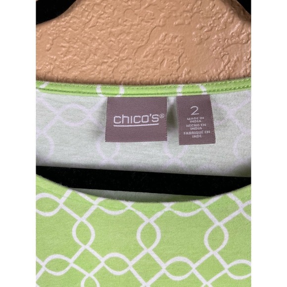 Chico’s Green Print Pullover Top, Decorative Sleeves, Size 2 - Picture 3 of 6